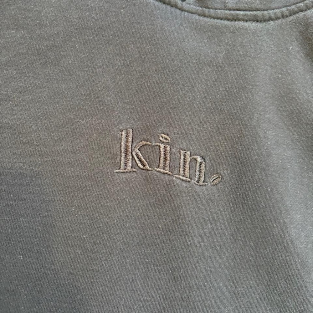 faded black pullover hoodie with embroidered "Kin" satin lining - Picture 3 of 8